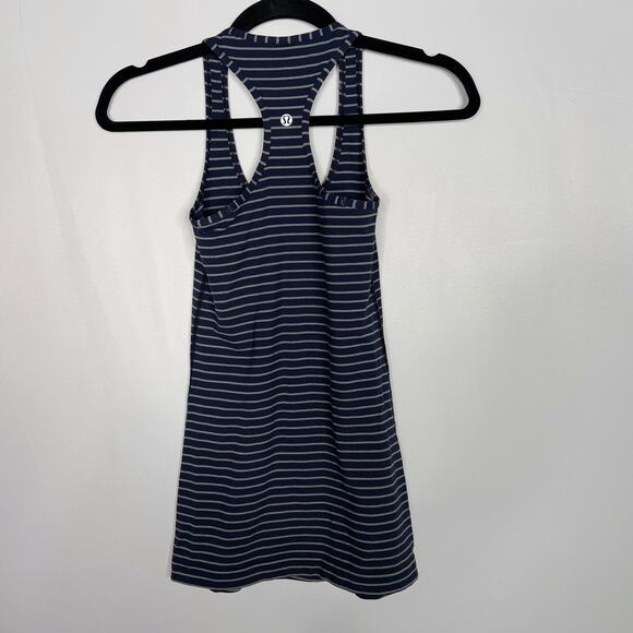 Lululemon Womens 2 Naval Blue Heather Gray Stripe Cool Racerback Tank Top Scoop - Picture 2 of 6